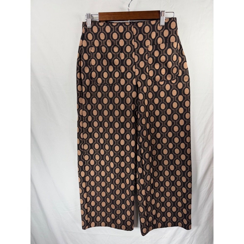 Jules & Leopold Black Geometric Print Wide Leg Crop Pants Small High Rise Knit